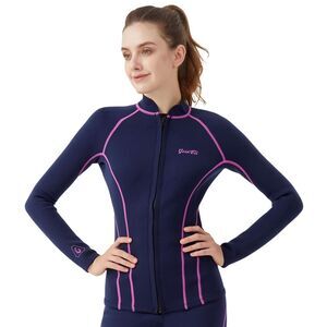 Women's 2mm Neoprene Wetsuit Top Front Zip Long Sleeve Black XL Water Sports